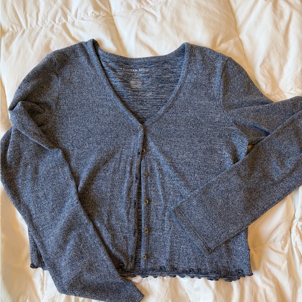 American Eagle Soft & Sexy Plush Blue Cardigan, Size Small - Relaxed Fit